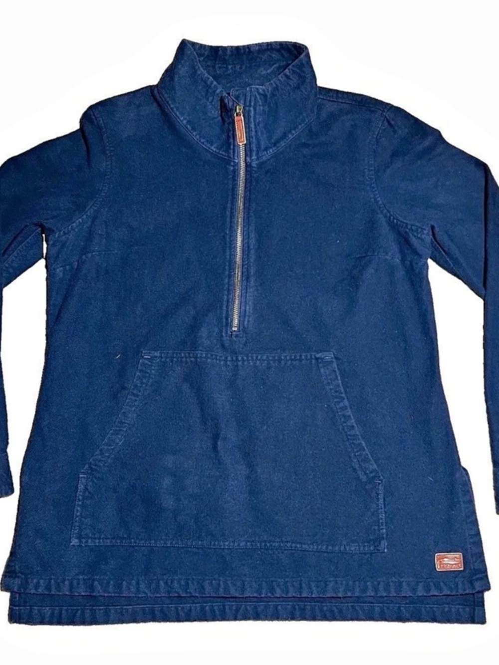 LL Bean Half Zip Pullover Shirt Mens M Navy Blue Cotton Canvas Kangaroo Pocket